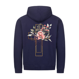 Golden Aquarell Cross Zipper Hoodie Backprint Detailansicht, Mountain Movers christliche Streetwear
