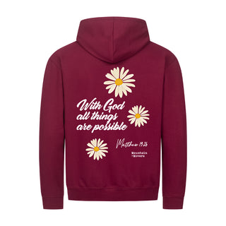 With God Flower Zipper Hoodie Backprint Detailansicht, Mountain Movers christliche Streetwear