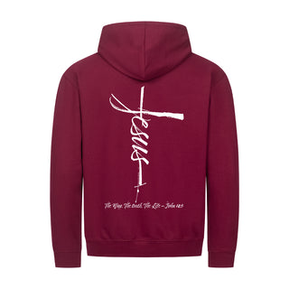 jesus cross Zipper Hoodie Backprint Detailansicht, Mountain Movers christliche Streetwear