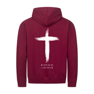 He died Zipper Hoodie Backprint Detailansicht, Mountain Movers christliche Streetwear