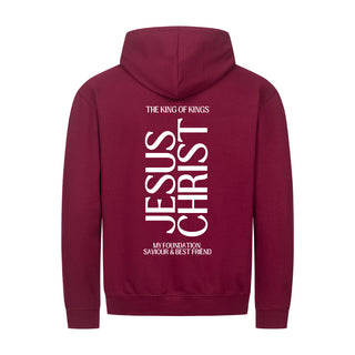 King Jesus Christ Zipper Hoodie Backprint Detailansicht, Mountain Movers christliche Streetwear