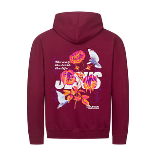 Jesus Flower Zipper Hoodie Backprint Detailansicht, Mountain Movers christliche Streetwear