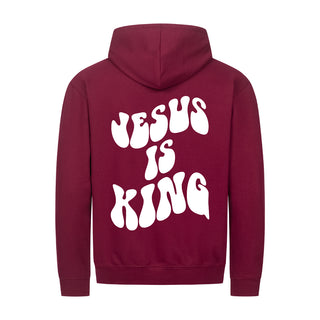 Jesus is king Schrift Zipper Hoodie Backprint Detailansicht, Mountain Movers christliche Streetwear