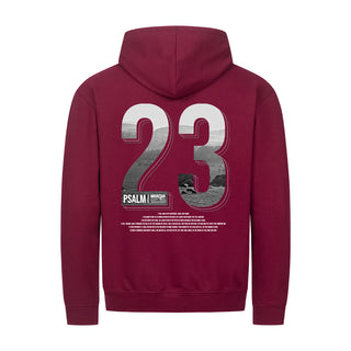 Psalm 23 Zipper Hoodie Backprint Detailansicht, Mountain Movers christliche Streetwear