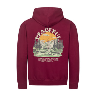 Peaceful dunkel neu Zipper Hoodie Backprint Detailansicht, Mountain Movers christliche Streetwear