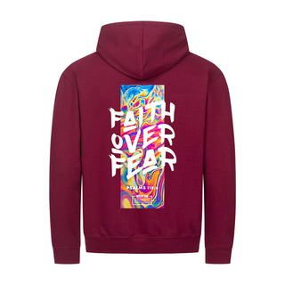 Faith Over Fear Streetwear Zipper Hoodie Backprint Detailansicht, Mountain Movers christliche Streetwear