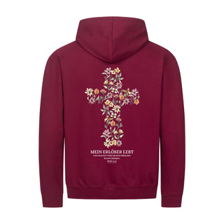 Mein Erlöser lebt Zipper Hoodie Backprint Detailansicht, Mountain Movers christliche Streetwear