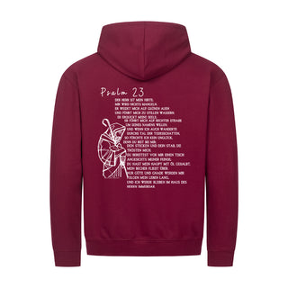Psalm 23 Text Zipper Hoodie Backprint Detailansicht, Mountain Movers christliche Streetwear
