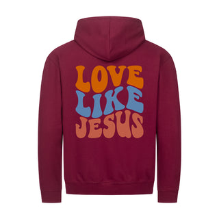 Love Like Jesus Wavy Zipper Hoodie Backprint Detailansicht, Mountain Movers christliche Streetwear