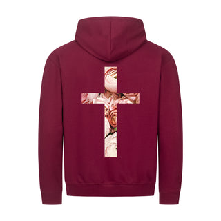 rose cross Zipper Hoodie Backprint Detailansicht, Mountain Movers christliche Streetwear