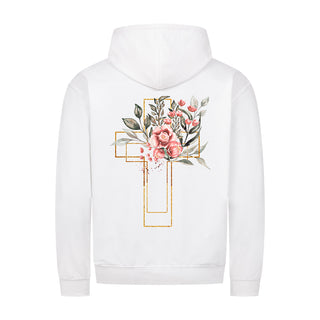 Golden Aquarell Cross Zipper Hoodie Backprint Variante, Mountain Movers christliches Design