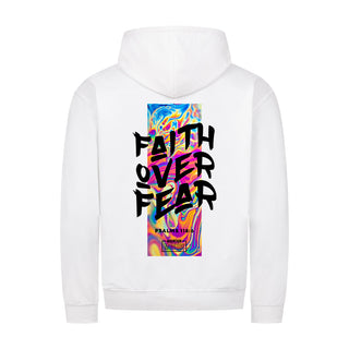 Faith Over Fear Streetwear Zipper Hoodie Backprint Variante, Mountain Movers christliches Design