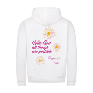 With God Flower Zipper Hoodie Backprint Variante, Mountain Movers christliches Design