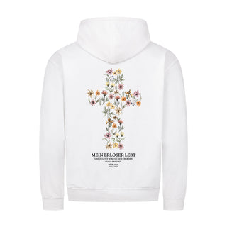 Mein Erlöser lebt Zipper Hoodie Backprint Variante, Mountain Movers christliches Design