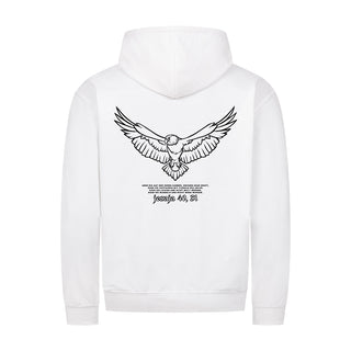 Adler Jesaja 40,31 Zipper Hoodie Backprint Variante, Mountain Movers christliches Design