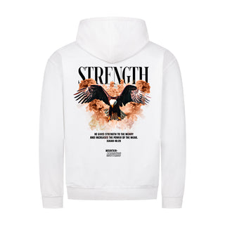 Strength Streetwear Zipper Hoodie Backprint Variante, Mountain Movers christliches Design
