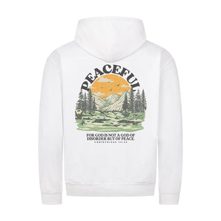 Peaceful dunkel neu Zipper Hoodie Backprint Variante, Mountain Movers christliches Design