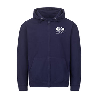 Coffee and Jesus hearts braun Zipper Hoodie Detailansicht, Mountain Movers christliche Streetwear