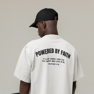 Powered by Faith Gym Oversized Shirt BackPrint Produktansicht, Mountain Movers christliche Streetwear
