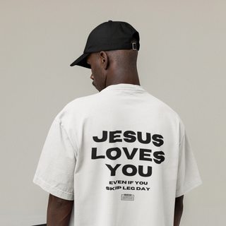 Skip Legday Gym Oversized Shirt Backprint Detailansicht, Mountain Movers christliche Streetwear