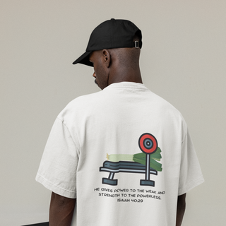 Power Lauch Gym Oversized Shirt BackPrint Produktansicht, Mountain Movers christliche Streetwear
