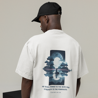 Power to the weak moon Oversized Shirt BackPrint Produktansicht, Mountain Movers christliche Streetwear