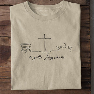 Die groesste Liebesgeschichte Shirt Detailansicht, Mountain Movers christliche Streetwear