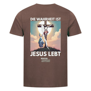 Die Wahrheit ist Jesus lebt T-Shirt BackPrint Braun