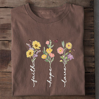 Faith Hope Love Flower Shirt Braun