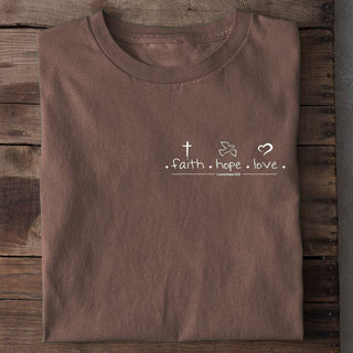 Faith Hope Love minimalistisch T-Shirt Braun