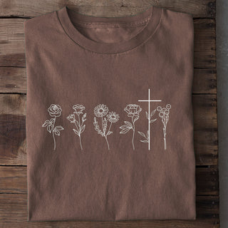 Flowers and Cross Shirt Braun