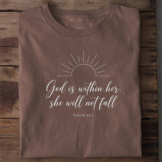 God Is Within Her Psalm 46:5 Kalligrafie Unisex T-Shirt Braun