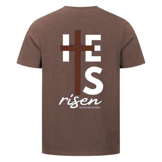 He is risen cross Shirt BackPrint Braun