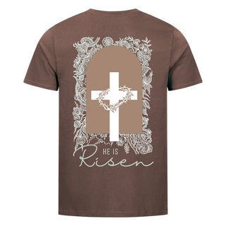 He is risen light Shirt Backprint Braun