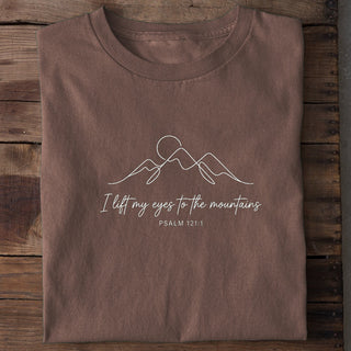 I Lift My Eyes to the Mountains Psalm 121:1 Lineart Unisex T-Shirt Braun