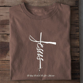 Jesus Cross Shirt Frontprint Braun