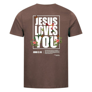 Jesus loves you Flower Shirt BackPrint Braun