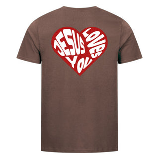 Jesus loves you Heart Shirt Backprint Braun