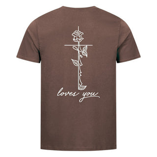 Jesus loves you Rose Shirt Backprint Braun