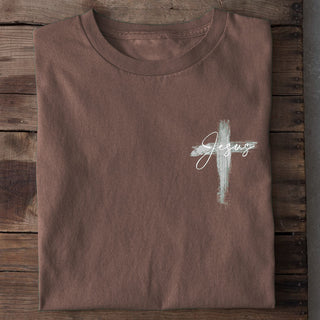 Jesus painted Cross Shirt Braun