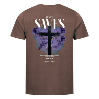 Jesus Saves Streetwear Shirt Backprint Braun