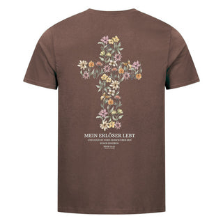 Mein Erlöser lebt  Shirt Backprint Braun