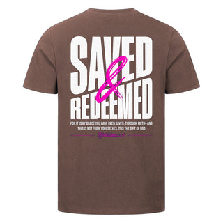 Saved and Redeemed Shirt Backprint Braun