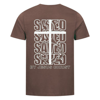 Saved by Jesus T-Shirt BackPrint Braun