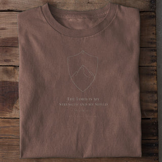 The Lord is my Strength and Shield Psalm 28:7 Lineart Unisex T-Shirt Braun