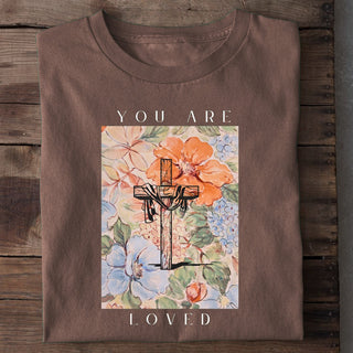 You are Loved - Cross Flower Shirt Braun