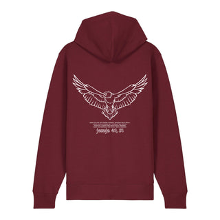 Adler Jesaja 40,31 Zipper Hoodie Backprint, Burgunder, Rückseite, Mountain Movers christliche Streetwear