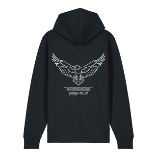 Adler Jesaja 40,31 Zipper Hoodie Backprint, Schwarz, Rückseite, Mountain Movers christliche Streetwear