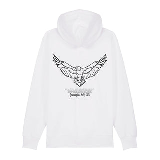 Adler Jesaja 40,31 Zipper Hoodie Backprint, Weiß, Rückseite, Mountain Movers christliche Streetwear
