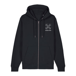 Already won Zipper Hoodie, Schwarz, Vorderseite, Mountain Movers christliche Streetwear